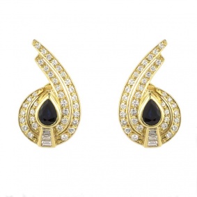 18k Yellow Gold Sapphire and Diamond Earrings 2.30ct